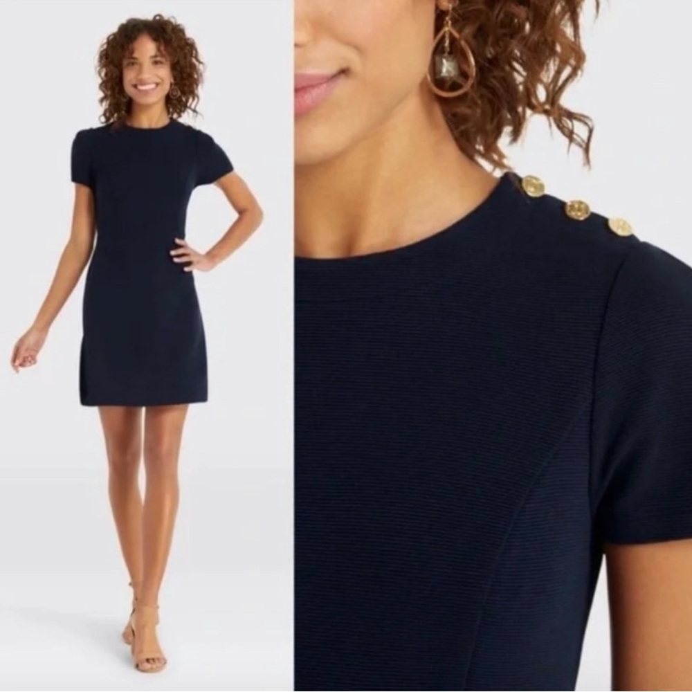 Draper James Sailor Button Dress in Nassau Navy Blue